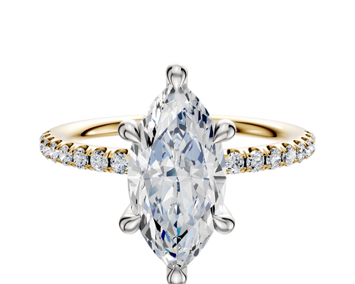 18K Two Tone 6 Prong Hidden Halo Classic Dome 1-Row-Pave 2.5mm Engagement Ring
