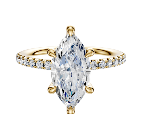 14K Yellow Gold 6 Prong Hidden Halo Classic Dome 1-Row-Pave 2.5mm Engagement Ring