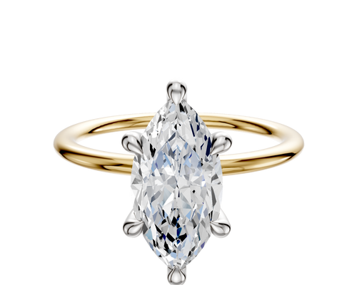 14K Two Tone 6 Prong Hidden Halo Classic Dome 1.5mm Engagement Ring