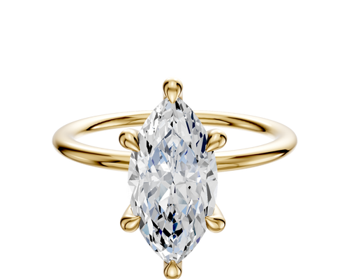 14K Yellow Gold 6 Prong Hidden Halo Classic Dome 1.5mm Engagement Ring