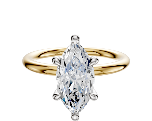 14K Two Tone 6 Prong Hidden Halo Classic Dome 2.0mm Engagement Ring