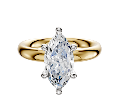 18K Two Tone 6 Prong Hidden Halo Classic Dome 3.0mm Engagement Ring