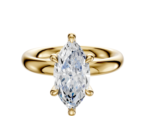 18K Yellow Gold 6 Prong Hidden Halo Classic Dome 3.0mm Engagement Ring