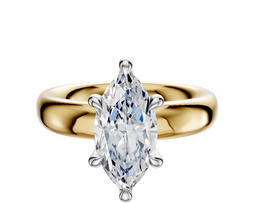 14K Two Tone 6 Prong Hidden Halo Classic Dome 4.0mm Engagement Ring