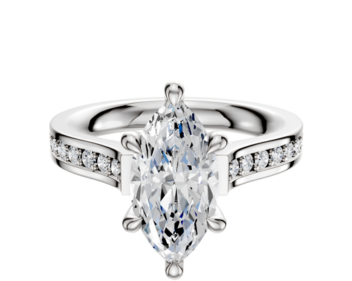 18K White Gold 6 Prong Hidden Halo Cathedral Flat 1-Row-Pave 2.5mm Engagement Ring
