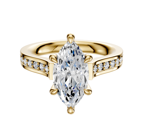 14K Yellow Gold 6 Prong Hidden Halo Cathedral Flat 1-Row-Pave 2.5mm Engagement Ring
