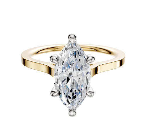 14K Two Tone 6 Prong Hidden Halo Cathedral Flat 1.5mm Engagement Ring