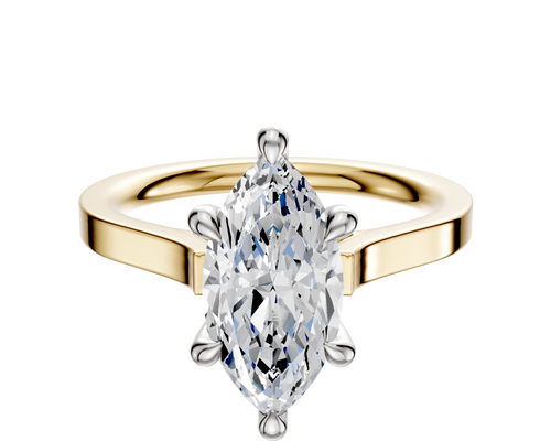 18K Two Tone 6 Prong Hidden Halo Cathedral Flat 2.0mm Engagement Ring