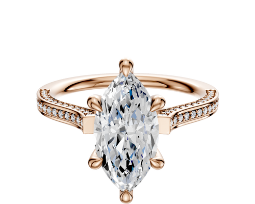 18K Rose Gold 6 Prong Hidden Halo Cathedral Flat 3-Row-Pave 2.0mm Engagement Ring