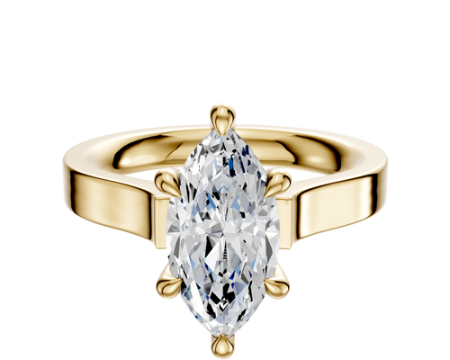 14K Yellow Gold 6 Prong Hidden Halo Cathedral Flat 3.0mm Engagement Ring