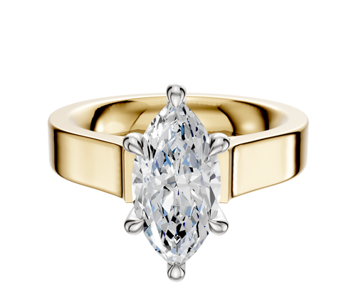 14K Two Tone 6 Prong Hidden Halo Cathedral Flat 4.0mm Engagement Ring