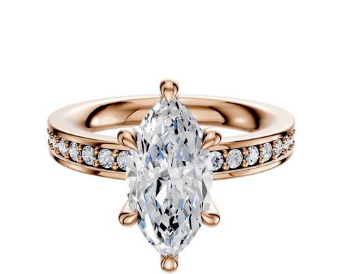 18K Rose Gold 6 Prong Hidden Halo Classic Flat 1-Row-Pave 2.5mm Engagement Ring