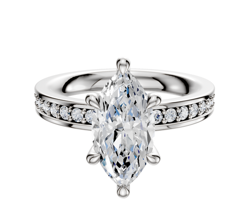 Platinum 6 Prong Hidden Halo Classic Flat 1-Row-Pave 2.5mm Engagement Ring