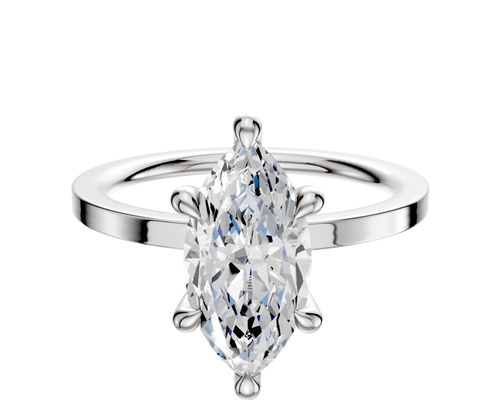 18K White Gold 6 Prong Hidden Halo Classic Flat 1.5mm Engagement Ring