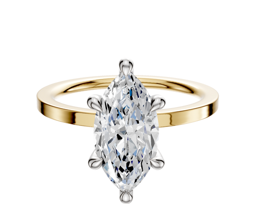 18K Two Tone 6 Prong Hidden Halo Classic Flat 1.5mm Engagement Ring