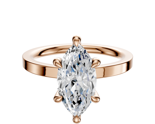 18K Rose Gold 6 Prong Hidden Halo Classic Flat 2.0mm Engagement Ring