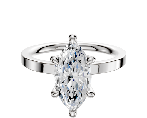 14K White Gold 6 Prong Hidden Halo Classic Flat 2.0mm Engagement Ring
