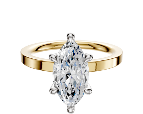18K Two Tone 6 Prong Hidden Halo Classic Flat 2.0mm Engagement Ring