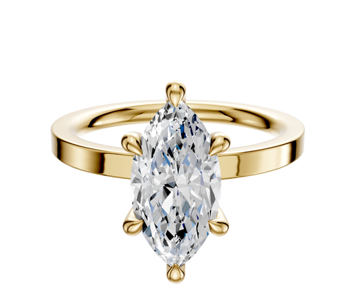 14K Yellow Gold 6 Prong Hidden Halo Classic Flat 2.0mm Engagement Ring