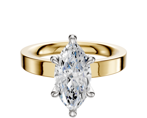14K Two Tone 6 Prong Hidden Halo Classic Flat 3.0mm Engagement Ring