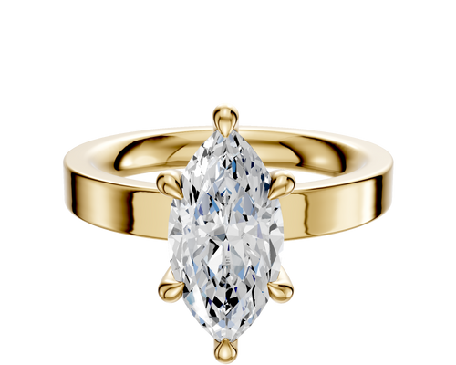 14K Yellow Gold 6 Prong Hidden Halo Classic Flat 3.0mm Engagement Ring