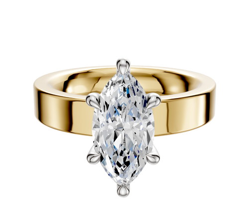 14K Two Tone 6 Prong Hidden Halo Classic Flat 4.0mm Engagement Ring