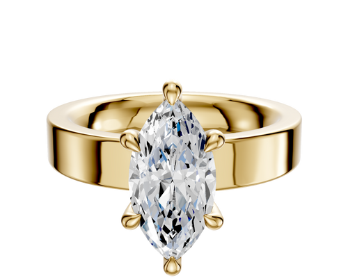 18K Yellow Gold 6 Prong Hidden Halo Classic Flat 4.0mm Engagement Ring