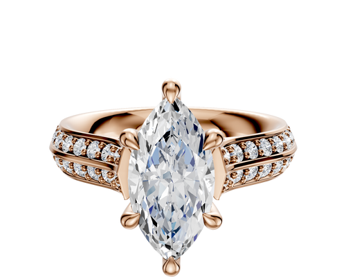 18K Rose Gold 6 Prong Hidden Halo Cathedral Knife Edge 1-Row-Pave 2.5mm Engagement Ring