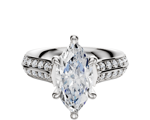14K White Gold 6 Prong Hidden Halo Cathedral Knife Edge 1-Row-Pave 2.5mm Engagement Ring