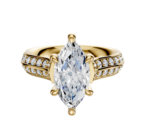 18K Yellow Gold 6 Prong Hidden Halo Cathedral Knife Edge 1-Row-Pave 2.5mm Engagement Ring