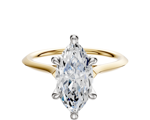 18K Two Tone 6 Prong Hidden Halo Cathedral Knife Edge 1.5mm Engagement Ring