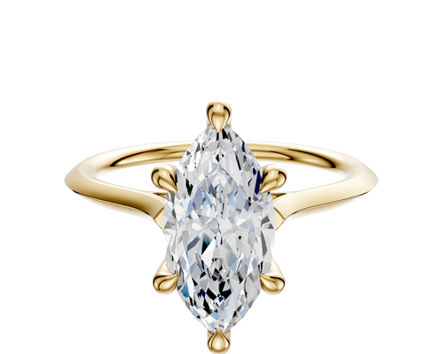 14K Yellow Gold 6 Prong Hidden Halo Cathedral Knife Edge 1.5mm Engagement Ring