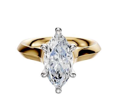 18K Two Tone 6 Prong Hidden Halo Cathedral Knife Edge 3.0mm Engagement Ring