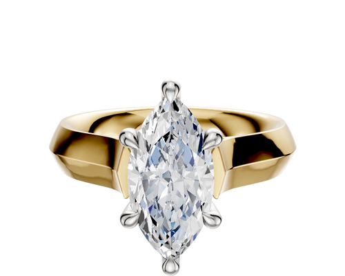 14K Two Tone 6 Prong Hidden Halo Cathedral Knife Edge 4.0mm Engagement Ring