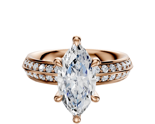 14K Rose Gold 6 Prong Hidden Halo Classic Knife Edge 1-Row-Pave 2.5mm Engagement Ring