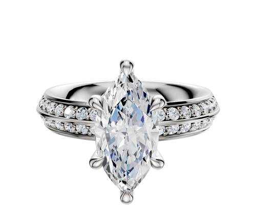 18K White Gold 6 Prong Hidden Halo Classic Knife Edge 1-Row-Pave 2.5mm Engagement Ring