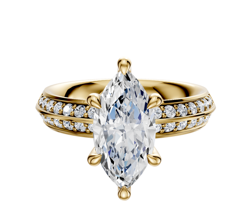 18K Yellow Gold 6 Prong Hidden Halo Classic Knife Edge 1-Row-Pave 2.5mm Engagement Ring