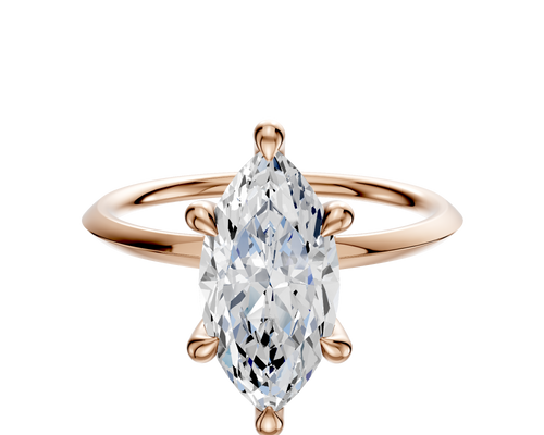 18K Rose Gold 6 Prong Hidden Halo Classic Knife Edge 1.5mm Engagement Ring