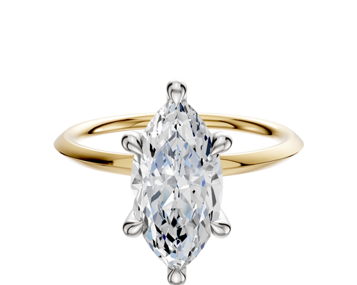 18K Two Tone 6 Prong Hidden Halo Classic Knife Edge 1.5mm Engagement Ring