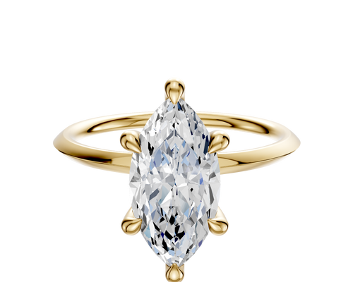 14K Yellow Gold 6 Prong Hidden Halo Classic Knife Edge 1.5mm Engagement Ring