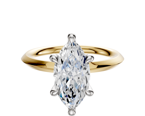 14K Two Tone 6 Prong Hidden Halo Classic Knife Edge 2.0mm Engagement Ring