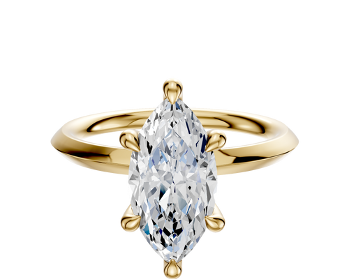 14K Yellow Gold 6 Prong Hidden Halo Classic Knife Edge 2.0mm Engagement Ring
