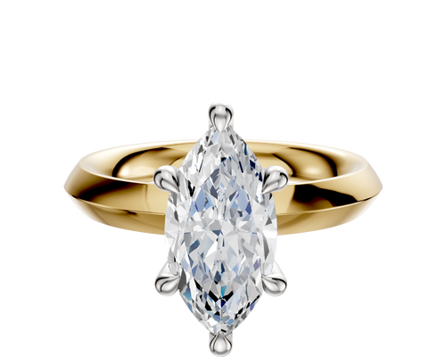 18K Two Tone 6 Prong Hidden Halo Classic Knife Edge 3.0mm Engagement Ring