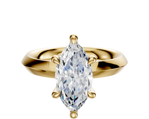 14K Yellow Gold 6 Prong Hidden Halo Classic Knife Edge 3.0mm Engagement Ring