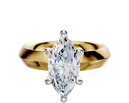 14K Two Tone 6 Prong Hidden Halo Classic Knife Edge 4.0mm Engagement Ring