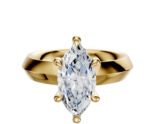 18K Yellow Gold 6 Prong Hidden Halo Classic Knife Edge 4.0mm Engagement Ring
