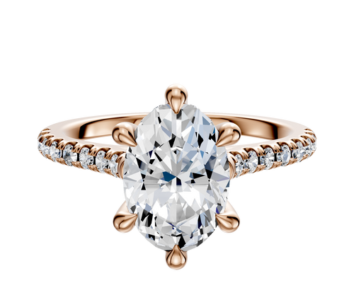 18K Rose Gold 6 Prong Hidden Halo Cathedral Dome 1-Row-Pave 2.5mm Engagement Ring