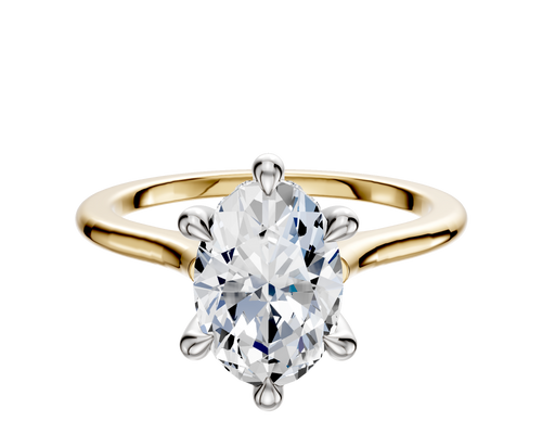 18K Two Tone 6 Prong Hidden Halo Cathedral Dome 1.5mm Engagement Ring