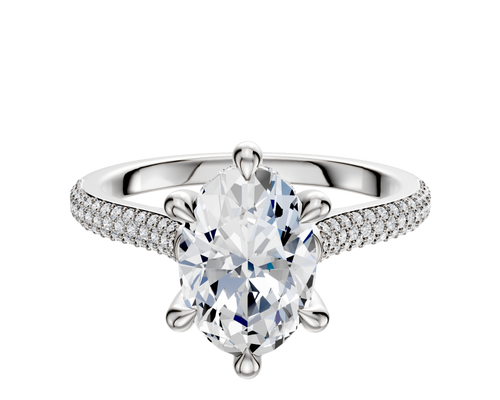 Platinum 6 Prong Hidden Halo Cathedral Dome 3-Row-Pave 2.0mm Engagement Ring
