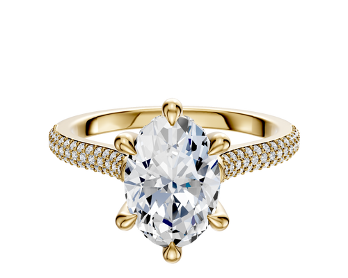 18K Yellow Gold 6 Prong Hidden Halo Cathedral Dome 3-Row-Pave 2.0mm Engagement Ring